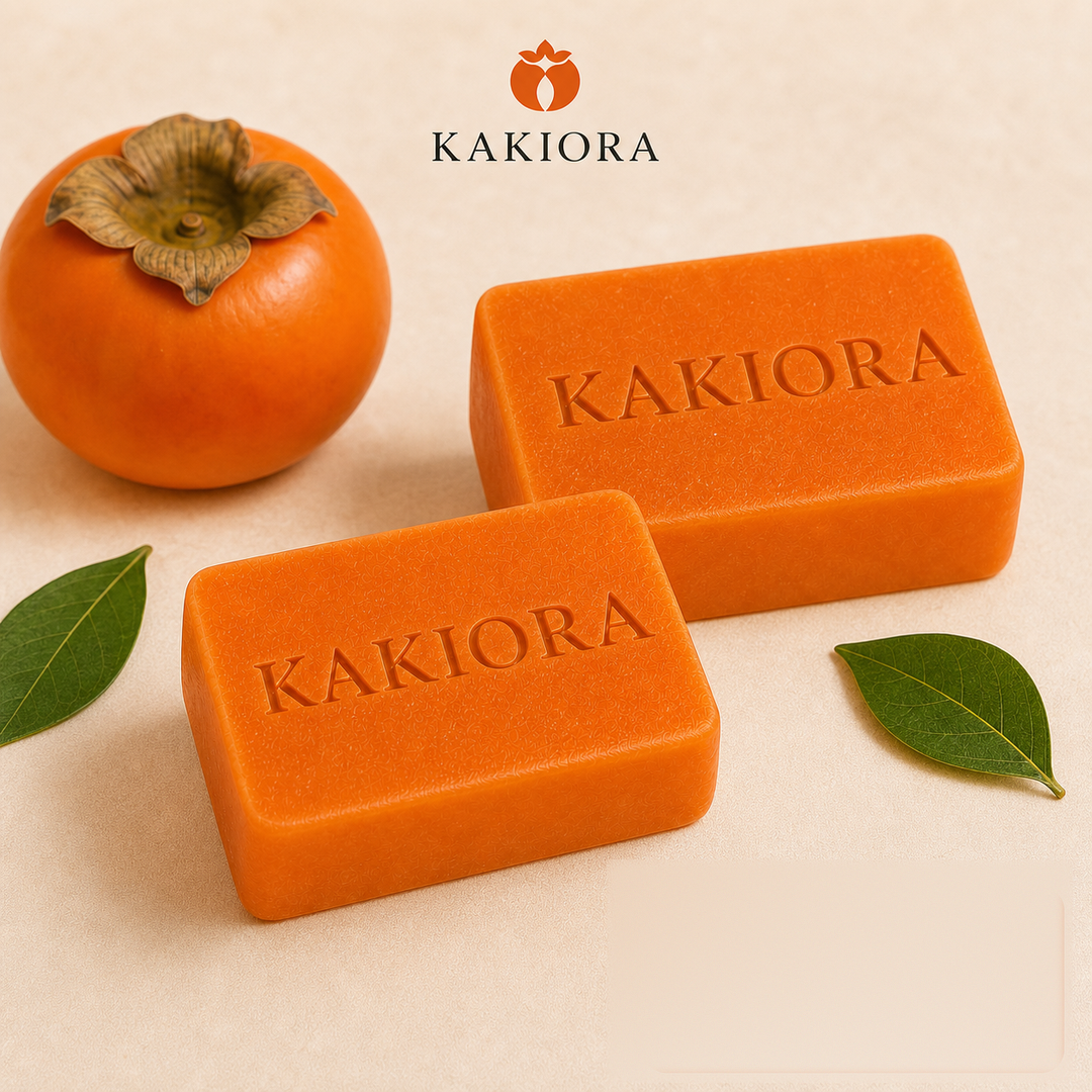Two bars of KAKIORA Japanese persimmon soap for mature skin