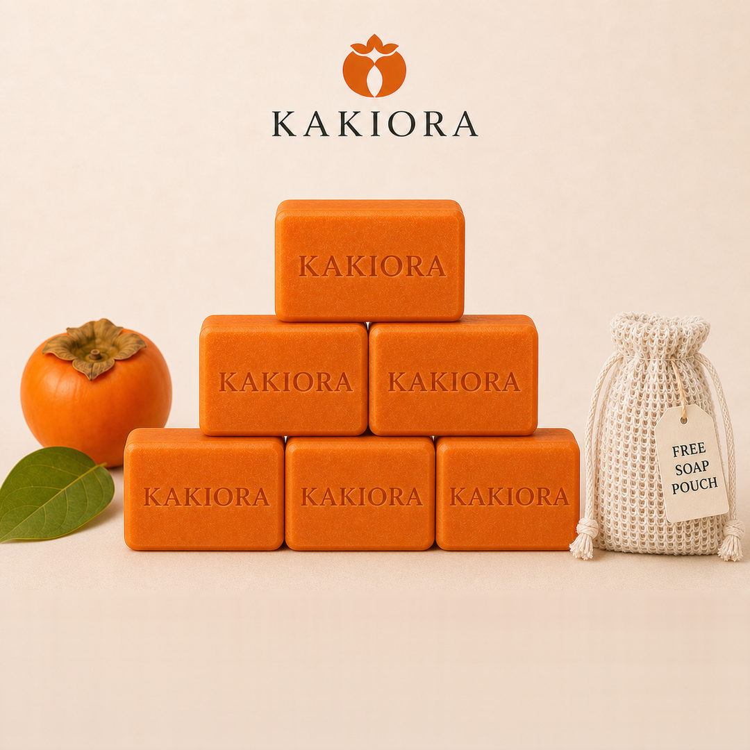 Six-bar pack of KAKIORA Japanese persimmon soap with storage pouch